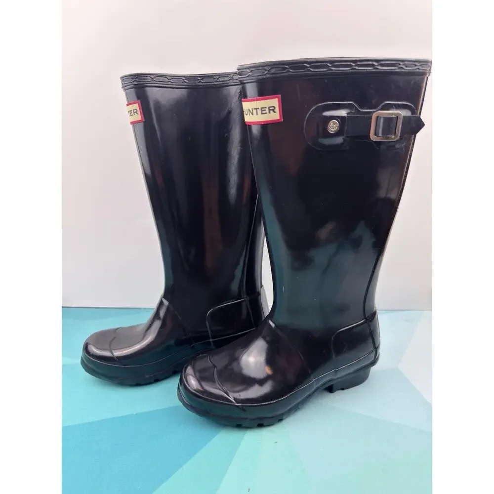 Hunter Original Kids Gloss Black Rain Boots Youth US 1 EU 32 Waterproof